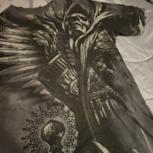 Affliction Tshirt Wings Feathers Double Sided Mens Large Gray.-40666879